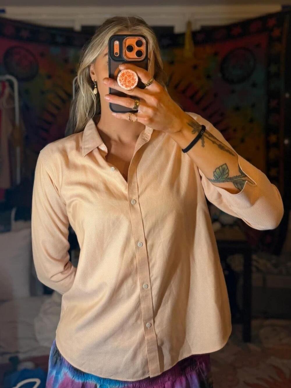 Liz Claiborne 3/4th-sleeve Peach Button Up Non-iron Top